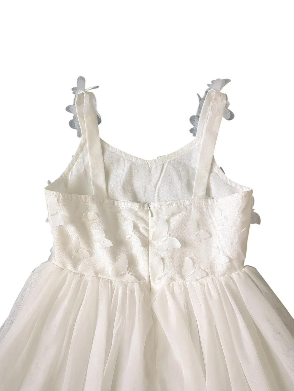 Tween Girls White Butterfly Tuelle Hi Low Dress (Size 8)